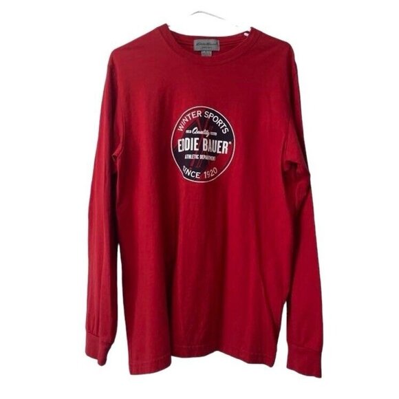 Eddie Bauer Long Sleeve Graphic‎ T-Shirt Mens Red Size Medium Preppy Casual - Picture 1 of 15